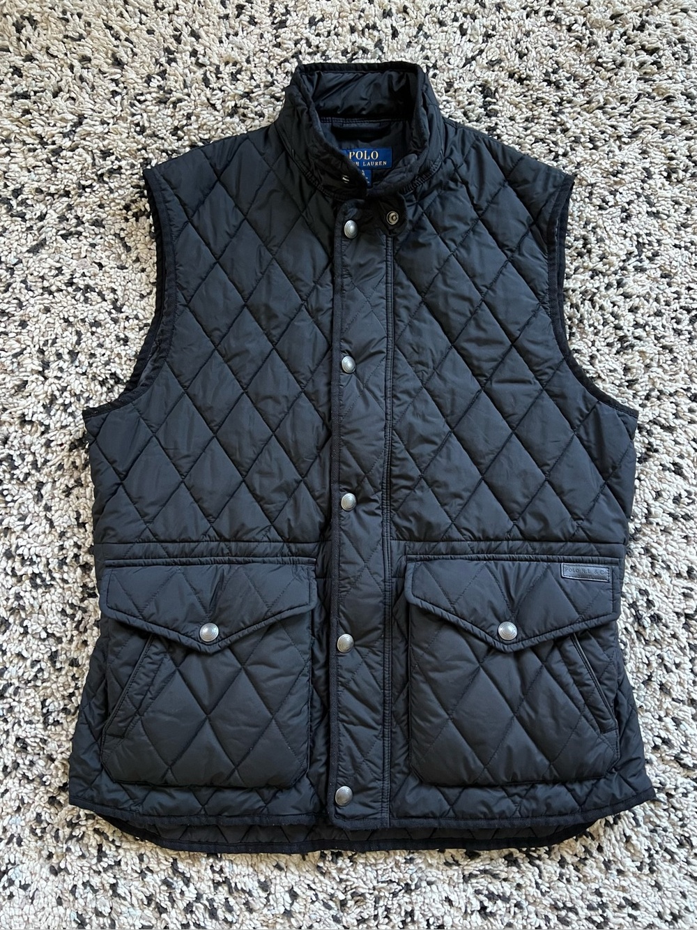 Polo Ralph Lauren Diamond Quilt Vest Black Snap Button Full Zip Men’s Large